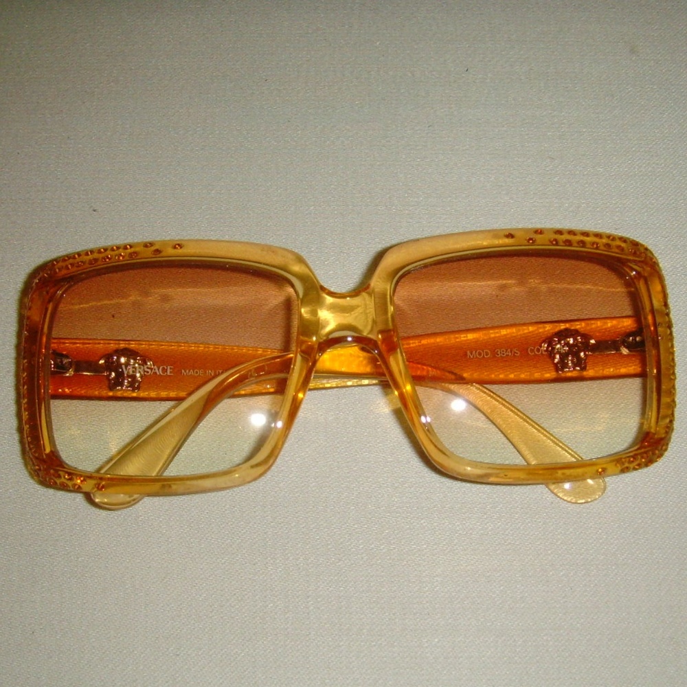 VERSACE Vintage Amber Colored and Rhinestone Sunglasses - Picture 11 of 16